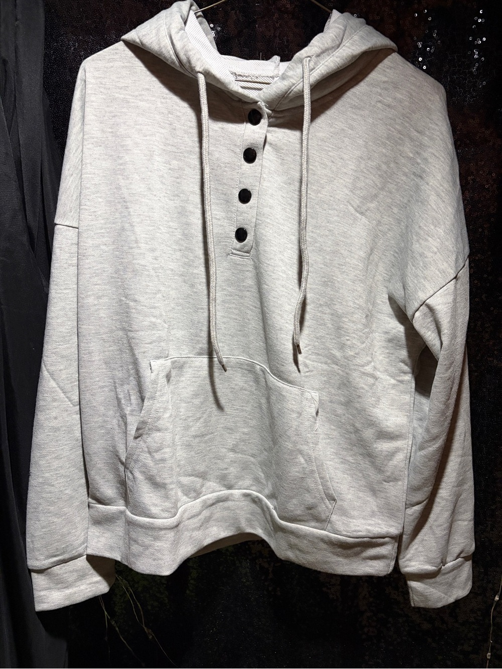Cozy Hooded Henley Sweatshirt - Light Heather